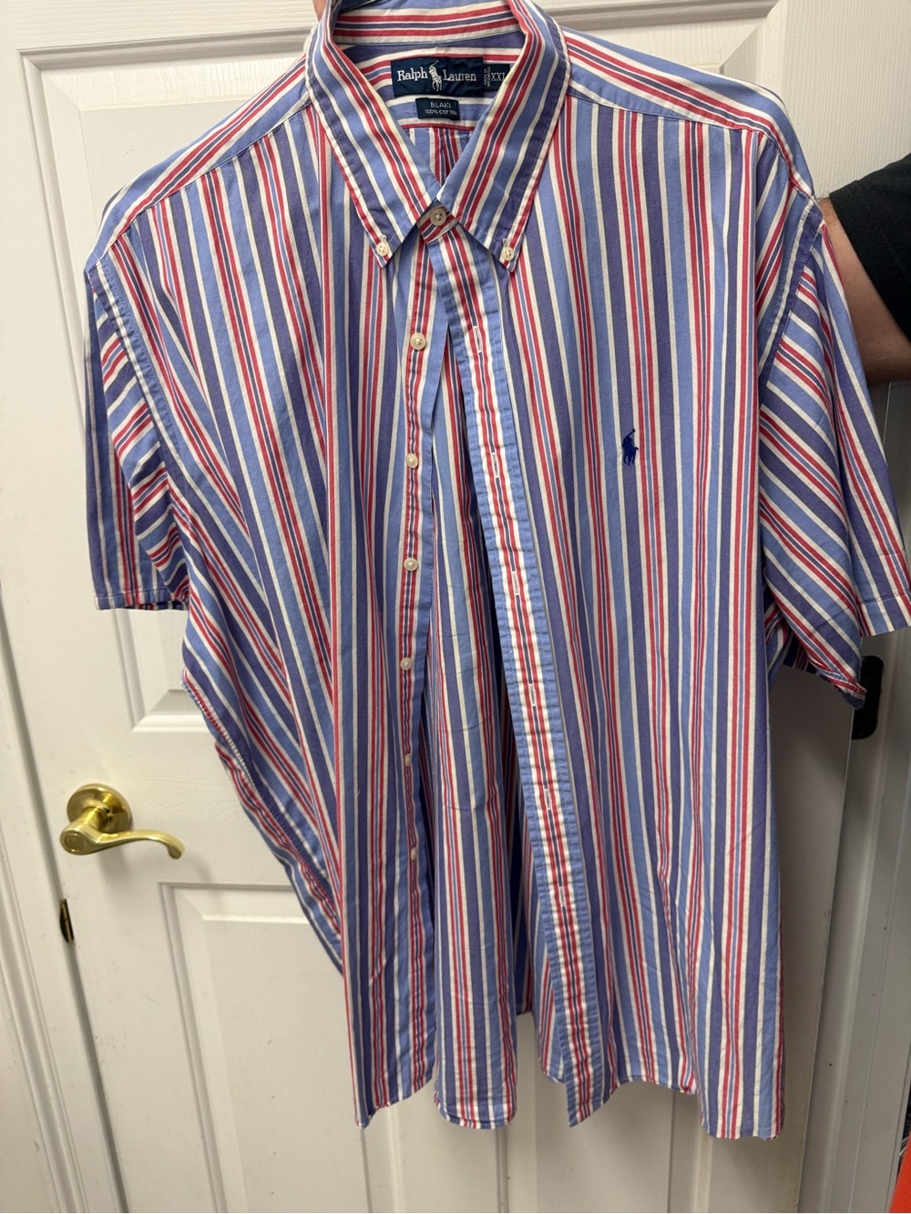 Ralph Lauren Men’s Button-Down Short Sleeve Stripe Shirt - Blue/Red/White